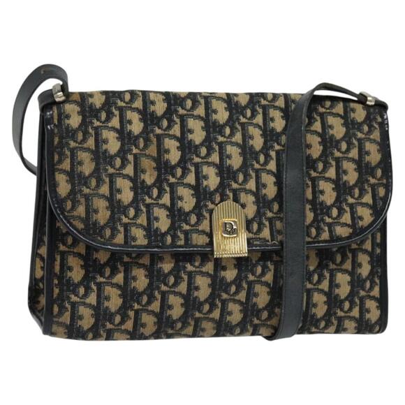 DIOR Trotter Canvas Shoulder Bag Navy Gold - Picture 1 of 12